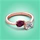 3 - Afra 1.75 ctw Rhodolite Garnet Pear Shape (7x5 mm) & Moissanite Oval Shape (7x5 mm) Toi Et Moi Engagement Ring 