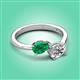 3 - Afra 1.65 ctw Emerald Pear Shape (7x5 mm) & Moissanite Oval Shape (7x5 mm) Toi Et Moi Engagement Ring 