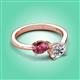 3 - Afra 1.55 ctw Pink Tourmaline Pear Shape (7x5 mm) & Moissanite Oval Shape (7x5 mm) Toi Et Moi Engagement Ring 