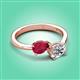 3 - Afra 1.80 ctw Ruby Pear Shape (7x5 mm) & Moissanite Oval Shape (7x5 mm) Toi Et Moi Engagement Ring 