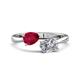 1 - Afra 1.80 ctw Ruby Pear Shape (7x5 mm) & Moissanite Oval Shape (7x5 mm) Toi Et Moi Engagement Ring 