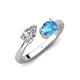 4 - Afra 1.75 ctw IGI Certified Lab Grown Diamond  Pear Shape (7x5 mm) & Blue Topaz Oval Shape (7x5 mm) Toi Et Moi Engagement Ring 