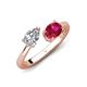 4 - Afra 1.65 ctw IGI Certified Lab Grown Diamond  Pear Shape (7x5 mm) & Ruby Oval Shape (7x5 mm) Toi Et Moi Engagement Ring 