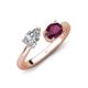 4 - Afra 1.75 ctw IGI Certified Lab Grown Diamond  Pear Shape (7x5 mm) & Rhodolite Garnet Oval Shape (7x5 mm) Toi Et Moi Engagement Ring 