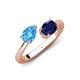 4 - Afra 1.75 ctw Blue Topaz Pear Shape (7x5 mm) & Blue Sapphire Oval Shape (7x5 mm) Toi Et Moi Engagement Ring 