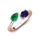 4 - Afra 1.70 ctw Emerald Pear Shape (7x5 mm) & Blue Sapphire Oval Shape (7x5 mm) Toi Et Moi Engagement Ring 