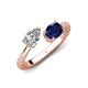 4 - Afra 1.80 ctw White Sapphire Pear Shape (7x5 mm) & Blue Sapphire Oval Shape (7x5 mm) Toi Et Moi Engagement Ring 