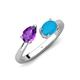 4 - Afra 1.35 ctw Amethyst Pear Shape (7x5 mm) & Turquoise Oval Shape (7x5 mm) Toi Et Moi Engagement Ring 