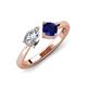 3 - Lysha 1.61 ctw GIA Certified Natural Diamond Pear Shape (7x5 mm) & Lab Created Blue Sapphire Cushion Shape (5.00 mm) Toi Et Moi Engagement Ring 