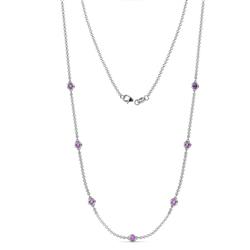 Salina 7Stn Amethyst on Cable Necklace Stone Amethyst ctw Womens Station Necklace K White Gold