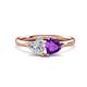 1 - Francesca 1.53 ctw Heart Shape (6.00 mm) GIA Certified Natural Diamond & Amethyst Toi Et Moi Engagement Ring 
