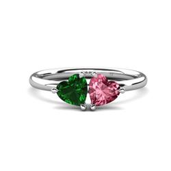 Francesca ctw Heart Shape Lab Created Emerald Pink Tourmaline Toi Et Moi Engagement Ring ctw Heart Shape Lab Created Emerald Pink Tourmaline with Tiger Claw Prong setting Two Stone Duo Women Engagement Ring in K White Gold