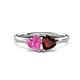 1 - Francesca 1.85 ctw Heart Shape (6.00 mm) Lab Created Pink Sapphire & Red Garnet Toi Et Moi Engagement Ring 