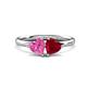 1 - Francesca 1.70 ctw Heart Shape (6.00 mm) Lab Created Pink Sapphire & Lab Created Ruby Toi Et Moi Engagement Ring 