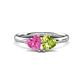 1 - Francesca 1.85 ctw Heart Shape (6.00 mm) Lab Created Pink Sapphire & Peridot Toi Et Moi Engagement Ring 