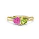 1 - Francesca 1.85 ctw Heart Shape (6.00 mm) Lab Created Pink Sapphire & Peridot Toi Et Moi Engagement Ring 