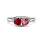 1 - Francesca 1.60 ctw Heart Shape (6.00 mm) Lab Created Ruby & Pink Tourmaline Toi Et Moi Engagement Ring 
