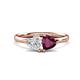 1 - Francesca 2.00 ctw Heart Shape (6.00 mm) Lab Created White Sapphire & Rhodolite Garnet Toi Et Moi Engagement Ring 