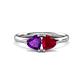 1 - Francesca 1.48 ctw Heart Shape (6.00 mm) Amethyst & Lab Created Ruby Toi Et Moi Engagement Ring 