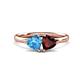 1 - Francesca 1.95 ctw Heart Shape (6.00 mm) Blue Topaz & Red Garnet Toi Et Moi Engagement Ring 