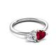 3 - Francesca 1.70 ctw Heart Shape (6.00 mm) Lab Created White Sapphire & Lab Created Ruby Toi Et Moi Engagement Ring 