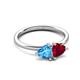 3 - Francesca 1.80 ctw Heart Shape (6.00 mm) Blue Topaz & Lab Created Ruby Toi Et Moi Engagement Ring 