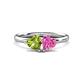 1 - Francesca 1.85 ctw Heart Shape (6.00 mm) Peridot & Lab Created Pink Sapphire Toi Et Moi Engagement Ring 