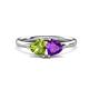 1 - Francesca 1.63 ctw Heart Shape (6.00 mm) Peridot & Amethyst Toi Et Moi Engagement Ring 