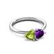 3 - Francesca 1.63 ctw Heart Shape (6.00 mm) Peridot & Amethyst Toi Et Moi Engagement Ring 
