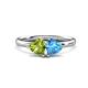 1 - Francesca 1.95 ctw Heart Shape (6.00 mm) Peridot & Blue Topaz Toi Et Moi Engagement Ring 
