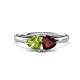1 - Francesca 1.90 ctw Heart Shape (6.00 mm) Peridot & Red Garnet Toi Et Moi Engagement Ring 