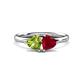 1 - Francesca 1.75 ctw Heart Shape (6.00 mm) Peridot & Lab Created Ruby Toi Et Moi Engagement Ring 