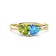 1 - Francesca 1.95 ctw Heart Shape (6.00 mm) Peridot & Blue Topaz Toi Et Moi Engagement Ring 