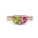 1 - Francesca 1.75 ctw Heart Shape (6.00 mm) Peridot & Pink Tourmaline Toi Et Moi Engagement Ring 