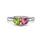 1 - Francesca 1.75 ctw Heart Shape (6.00 mm) Peridot & Pink Tourmaline Toi Et Moi Engagement Ring 