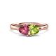 1 - Francesca 1.75 ctw Heart Shape (6.00 mm) Pink Tourmaline & Peridot Toi Et Moi Engagement Ring 