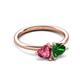 3 - Francesca 1.55 ctw Heart Shape (6.00 mm) Pink Tourmaline & Lab Created Emerald Toi Et Moi Engagement Ring 