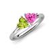4 - Francesca 1.85 ctw Heart Shape (6.00 mm) Peridot & Lab Created Pink Sapphire Toi Et Moi Engagement Ring 