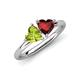 4 - Francesca 1.90 ctw Heart Shape (6.00 mm) Peridot & Red Garnet Toi Et Moi Engagement Ring 