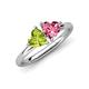 4 - Francesca 1.75 ctw Heart Shape (6.00 mm) Peridot & Pink Tourmaline Toi Et Moi Engagement Ring 