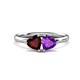 1 - Francesca 1.63 ctw Heart Shape (6.00 mm) Red Garnet & Amethyst Toi Et Moi Engagement Ring 