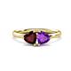 1 - Francesca 1.63 ctw Heart Shape (6.00 mm) Red Garnet & Amethyst Toi Et Moi Engagement Ring 