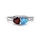 1 - Francesca 1.95 ctw Heart Shape (6.00 mm) Red Garnet & Blue Topaz Toi Et Moi Engagement Ring 