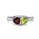 1 - Francesca 1.90 ctw Heart Shape (6.00 mm) Red Garnet & Peridot Toi Et Moi Engagement Ring 