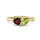 1 - Francesca 1.90 ctw Heart Shape (6.00 mm) Red Garnet & Peridot Toi Et Moi Engagement Ring 