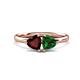 1 - Francesca 1.70 ctw Heart Shape (6.00 mm) Red Garnet & Lab Created Emerald Toi Et Moi Engagement Ring 