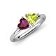 4 - Francesca 2.05 ctw Heart Shape (6.00 mm) Rhodolite Garnet & Peridot Toi Et Moi Engagement Ring 