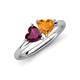4 - Francesca 1.78 ctw Heart Shape (6.00 mm) Rhodolite Garnet & Citrine Toi Et Moi Engagement Ring 