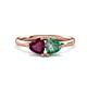 1 - Francesca 1.85 ctw Heart Shape (6.00 mm) Rhodolite Garnet & Lab Created Alexandrite Toi Et Moi Engagement Ring 