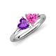 4 - Francesca 1.58 ctw Heart Shape (6.00 mm) Amethyst & Lab Created Pink Sapphire Toi Et Moi Engagement Ring 